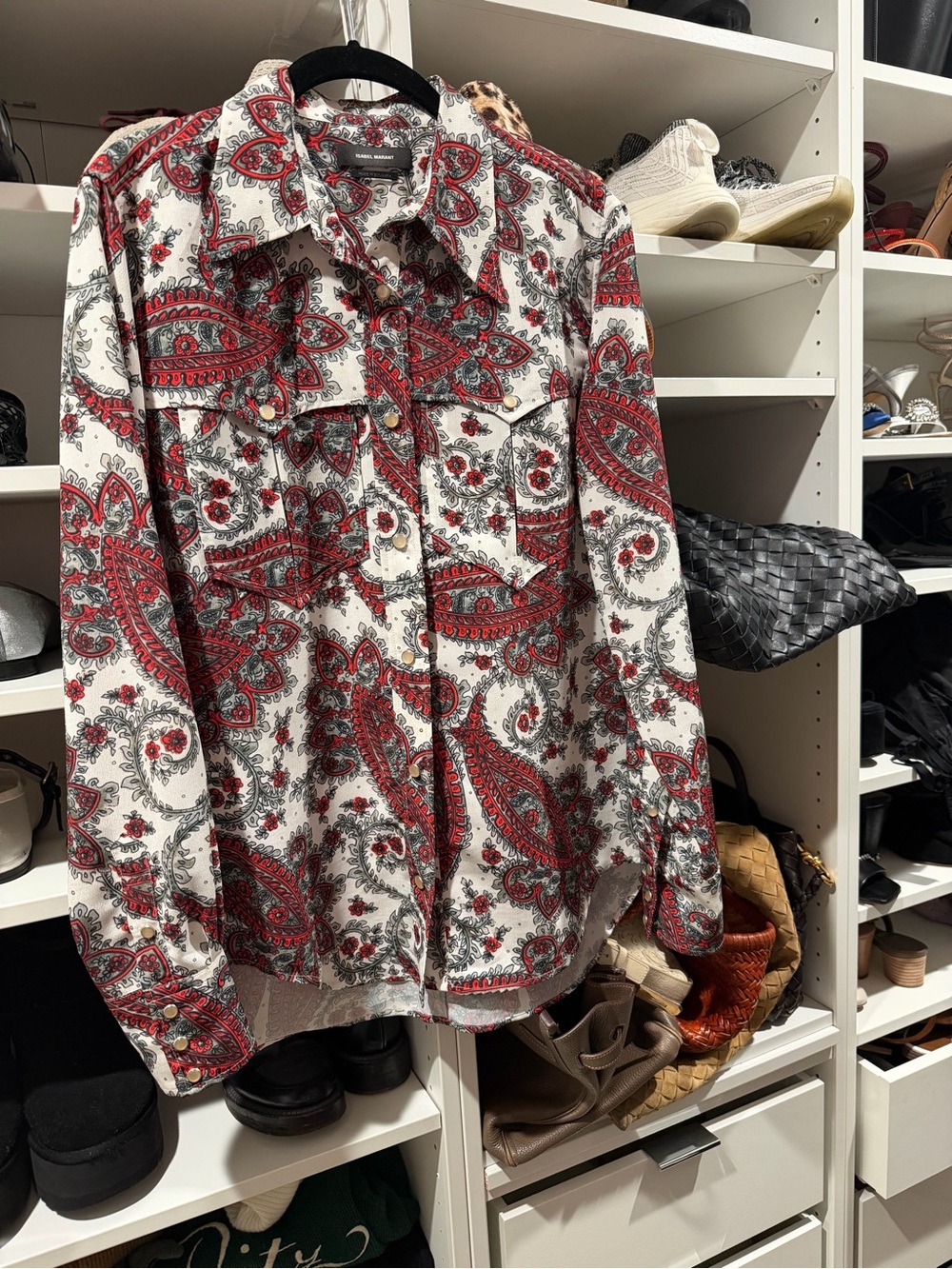 Isabel Marant White Red Paisley Button-Up Shirt - Casual Long Sleeve